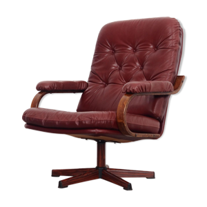fauteuil pivotant en cuir, design danois, années 1970, fabriqué au Danemark