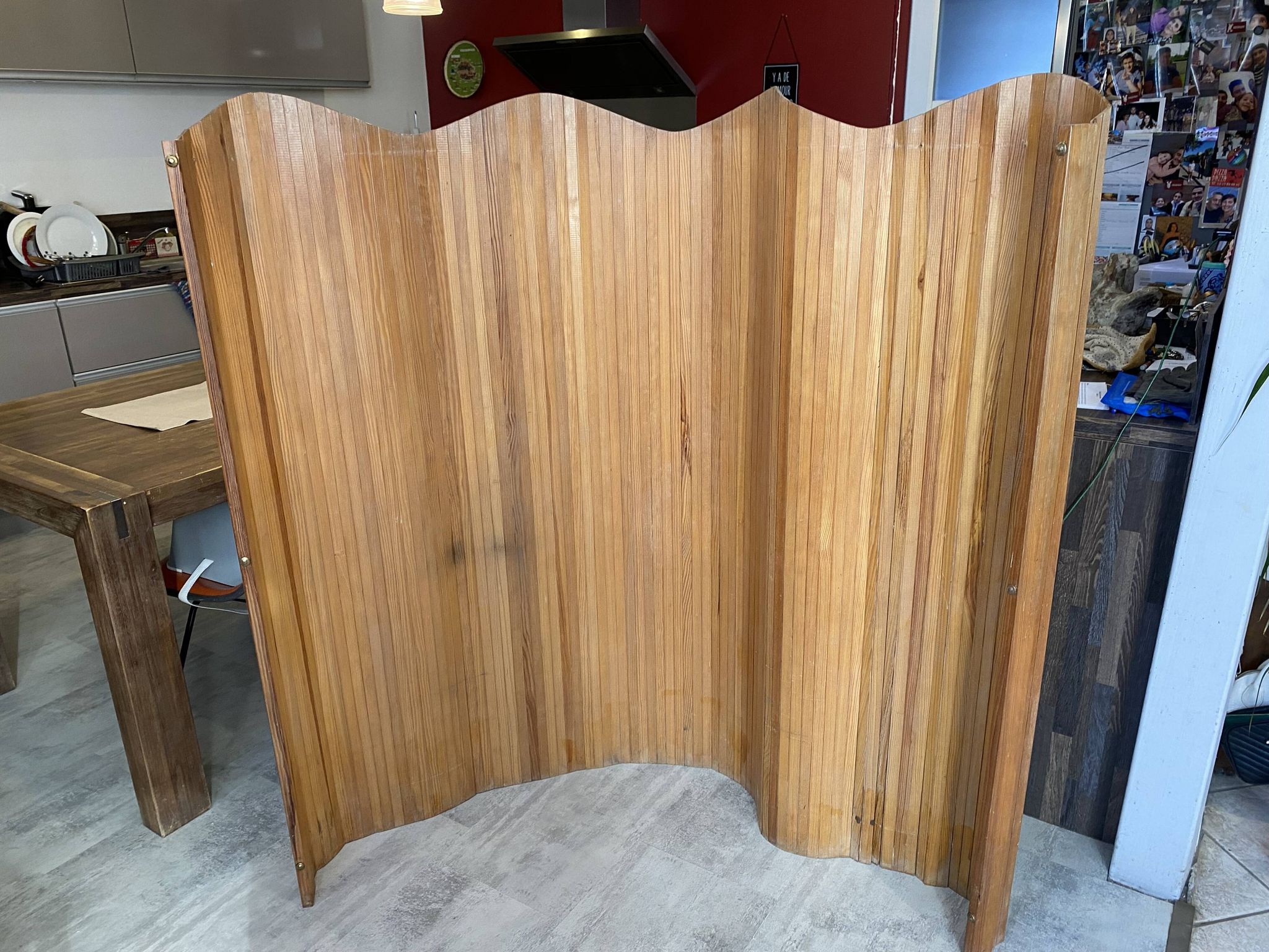 Paravent style Baumann bois autoportant vague pliable vintage 1950