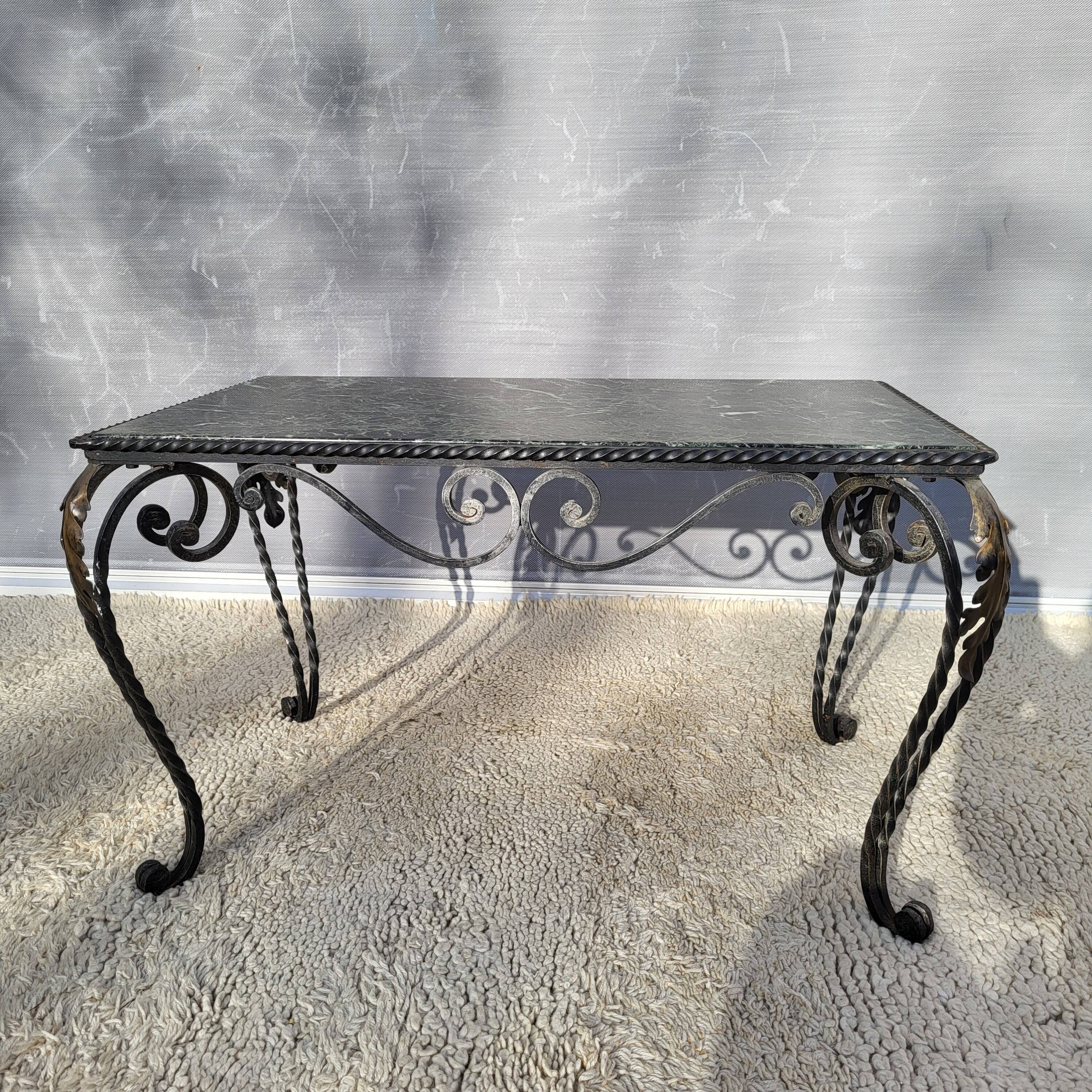 Arletty coffee table in wrought iron and sea green marble.