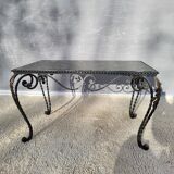 Arletty coffee table in wrought iron and sea green marble.