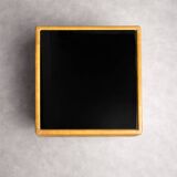 Vintage coffee table in leather and black glass – 1970s