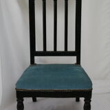 Chair prie-dieu style Napoleon III blackened wood openwork velvet blue
