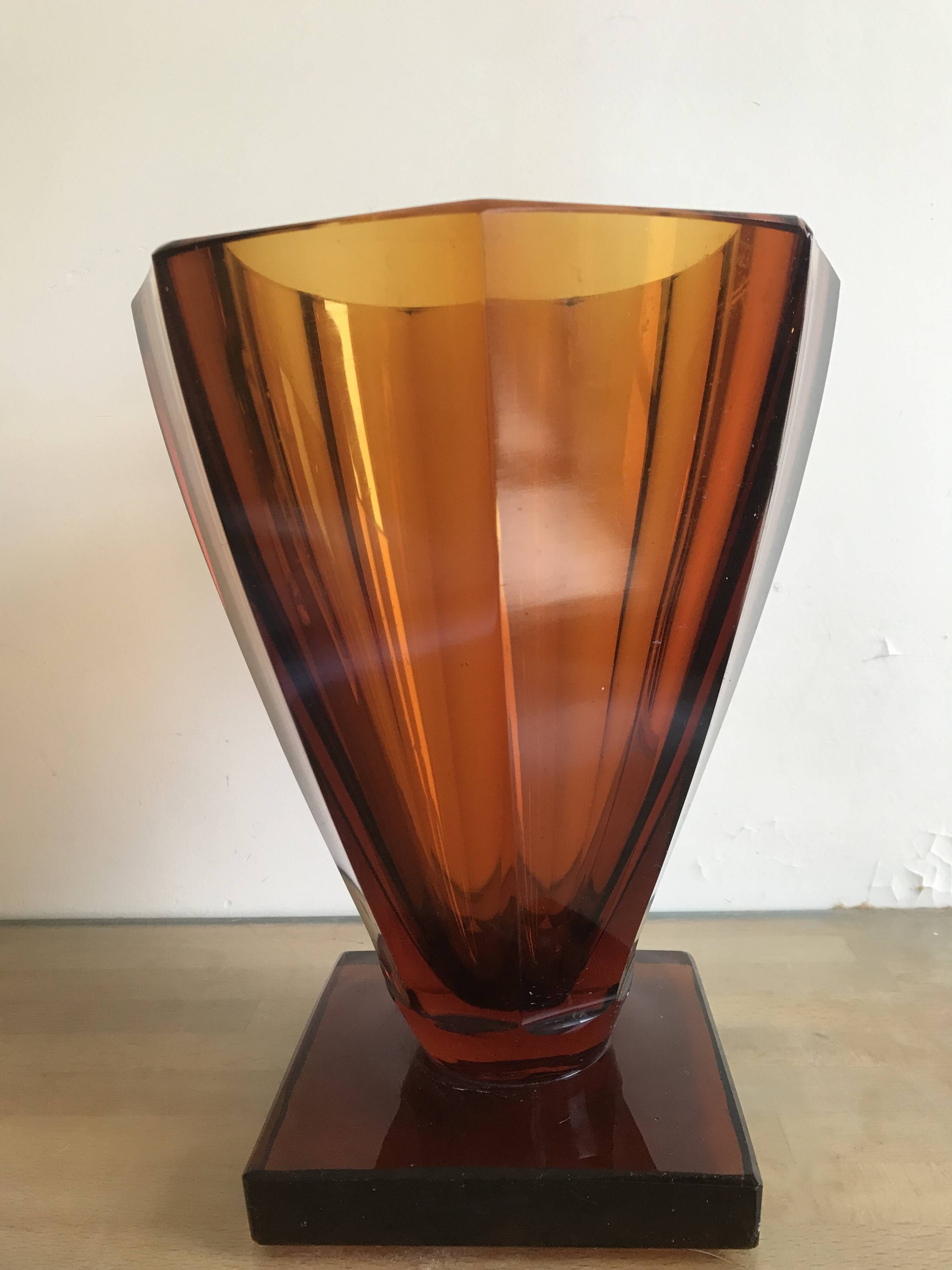 art deco ocher glass vase