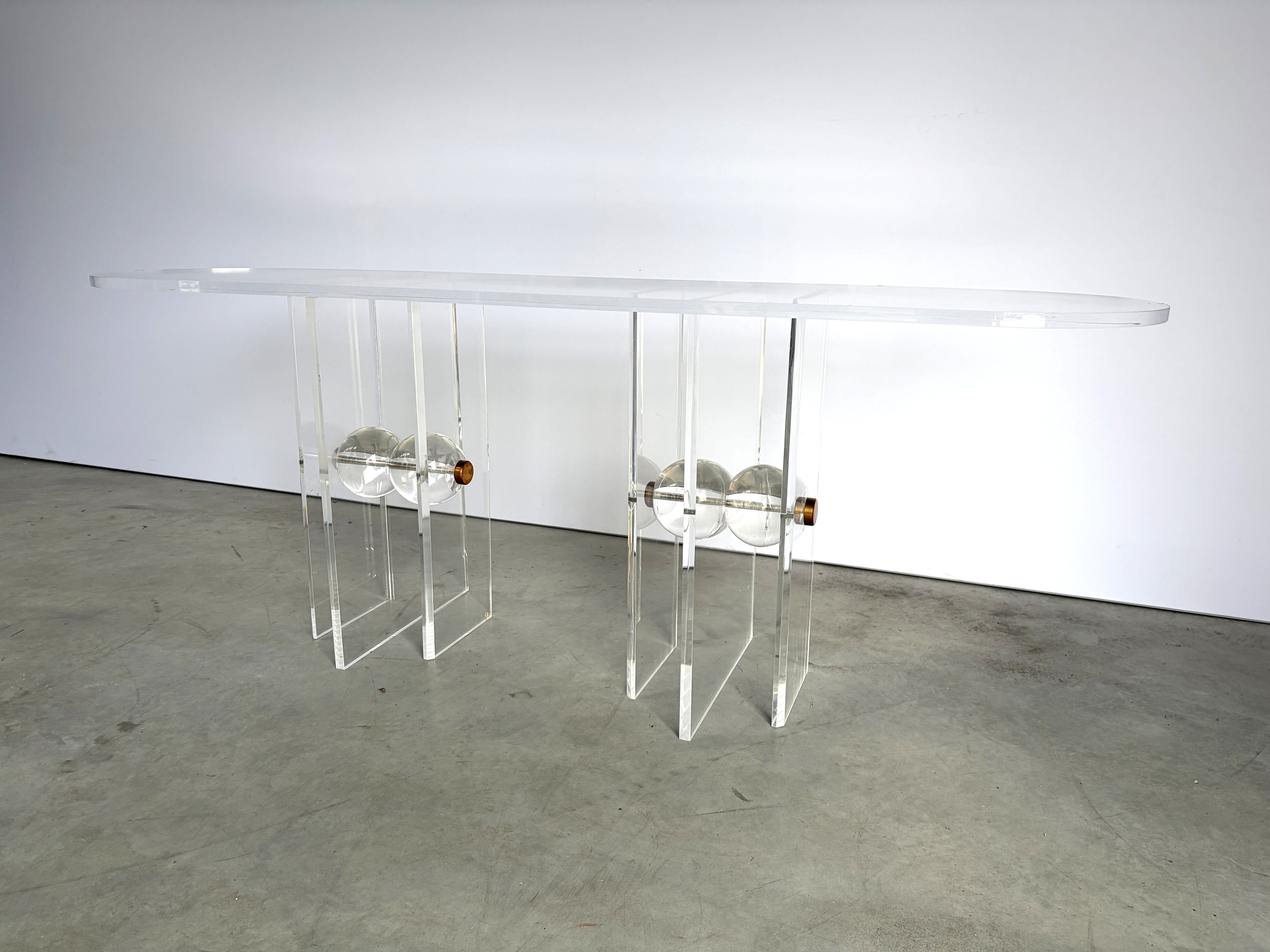 Table console en laiton et lucite, années 1970