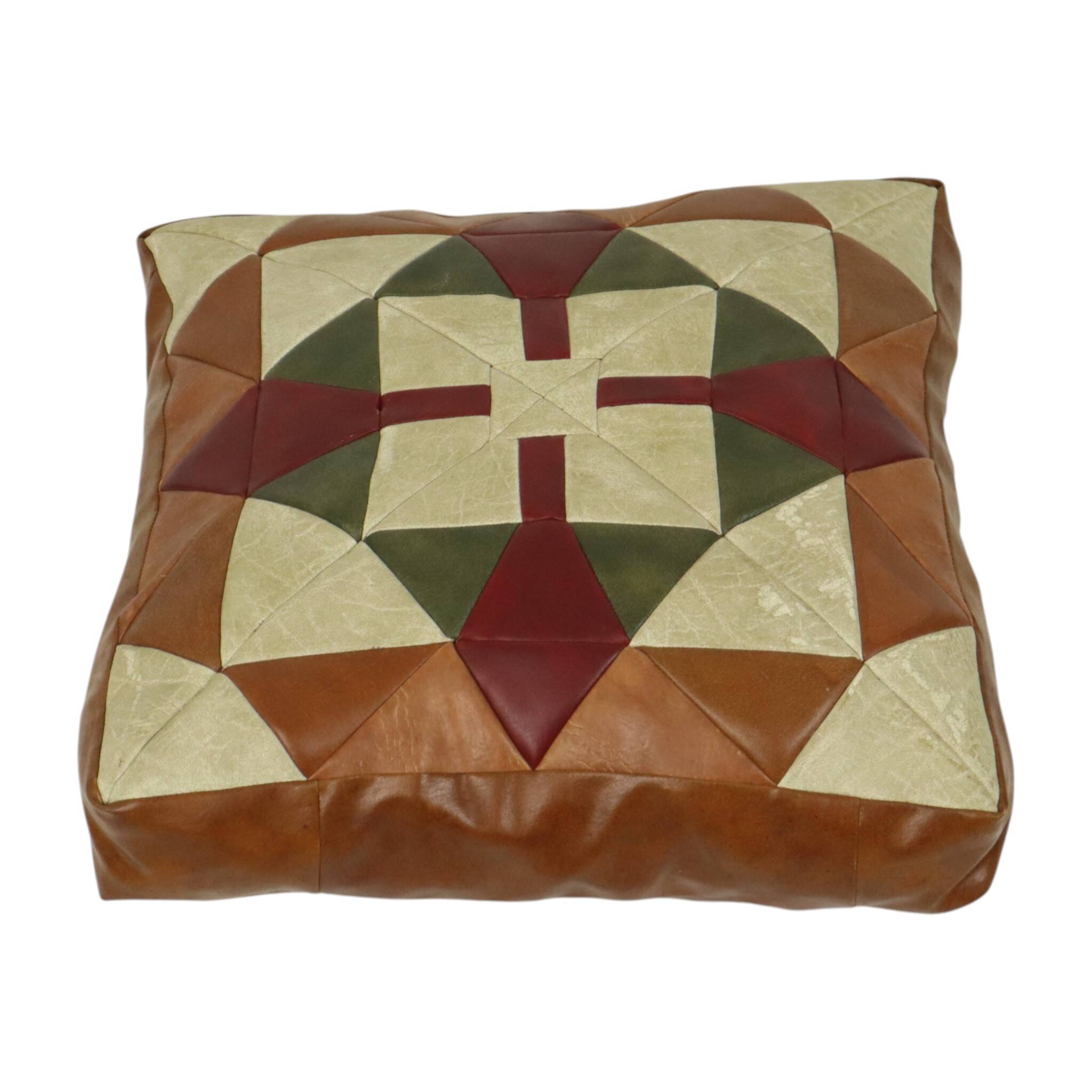 Vintage Patchwork Cushion Diamond Pattern Faux Leather 45cm