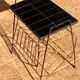 Vintage magazine/vinyl rack table – Black tiled top, scoubidou trim