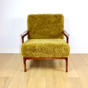 Wooden vintage brown armchair Khaki / Olive long hair Fox by Z. Bączyk - 2 pieces available