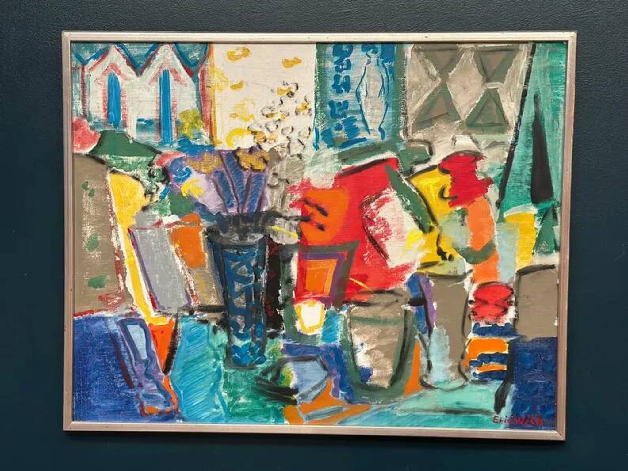 Large Original Swedish Oil on Canvas – “Still Life with Flowers” by Eric With (1916–2000) – Signed – Vintage & Framed – 89×70.5cm