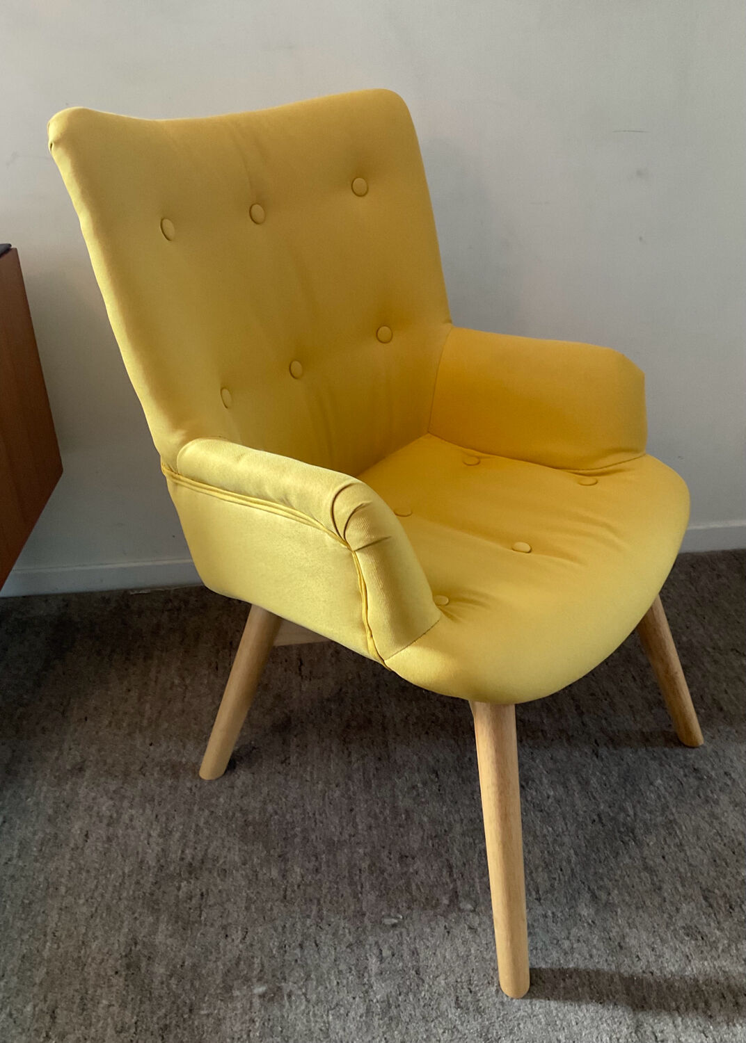 Armchair and ottoman set in beech and yellow fabric