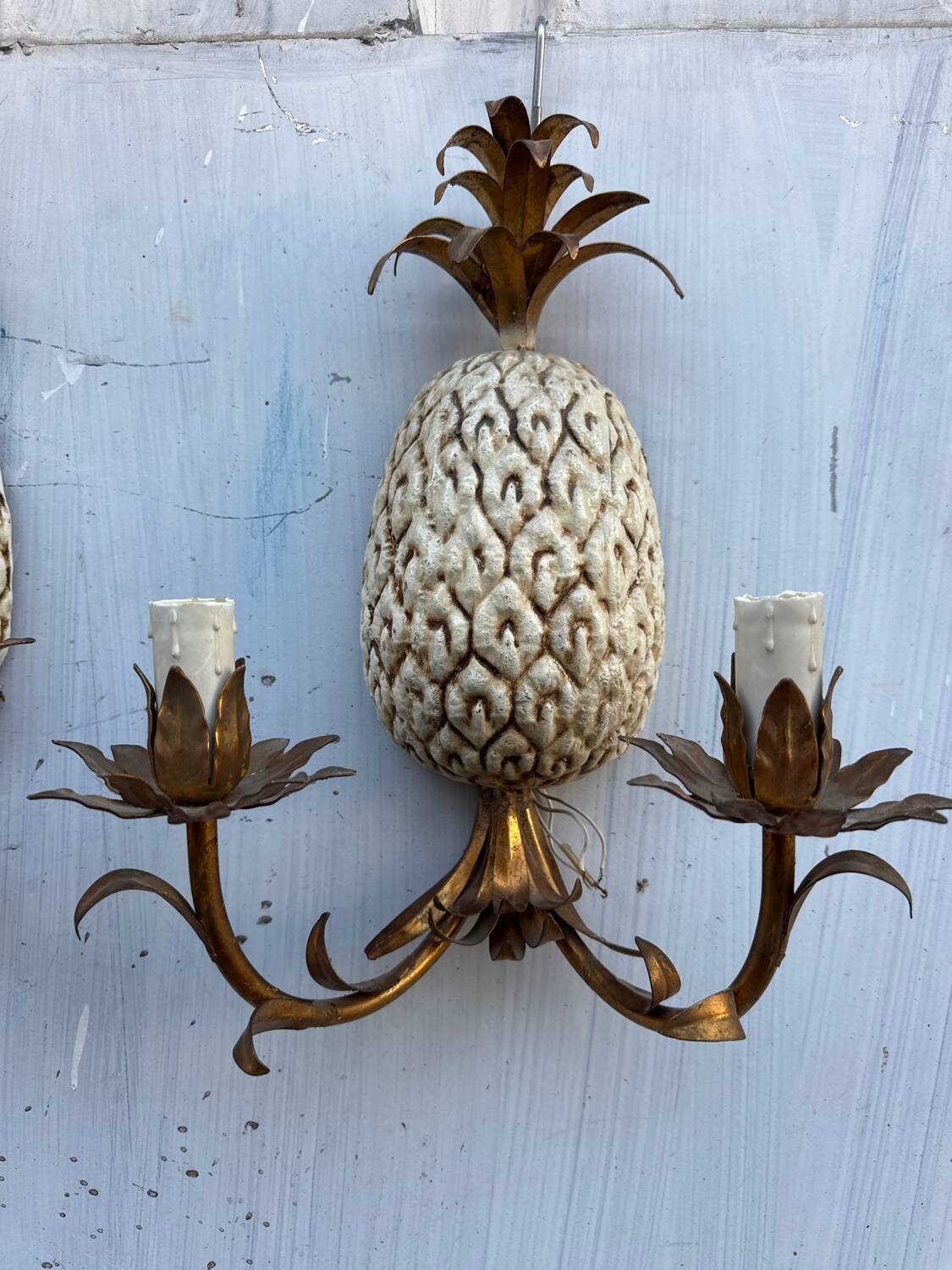 Vintage Italian gold wall light x2 Holl kogl 1970