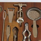 Teak wooden cocktail bar tool set, 1960s.