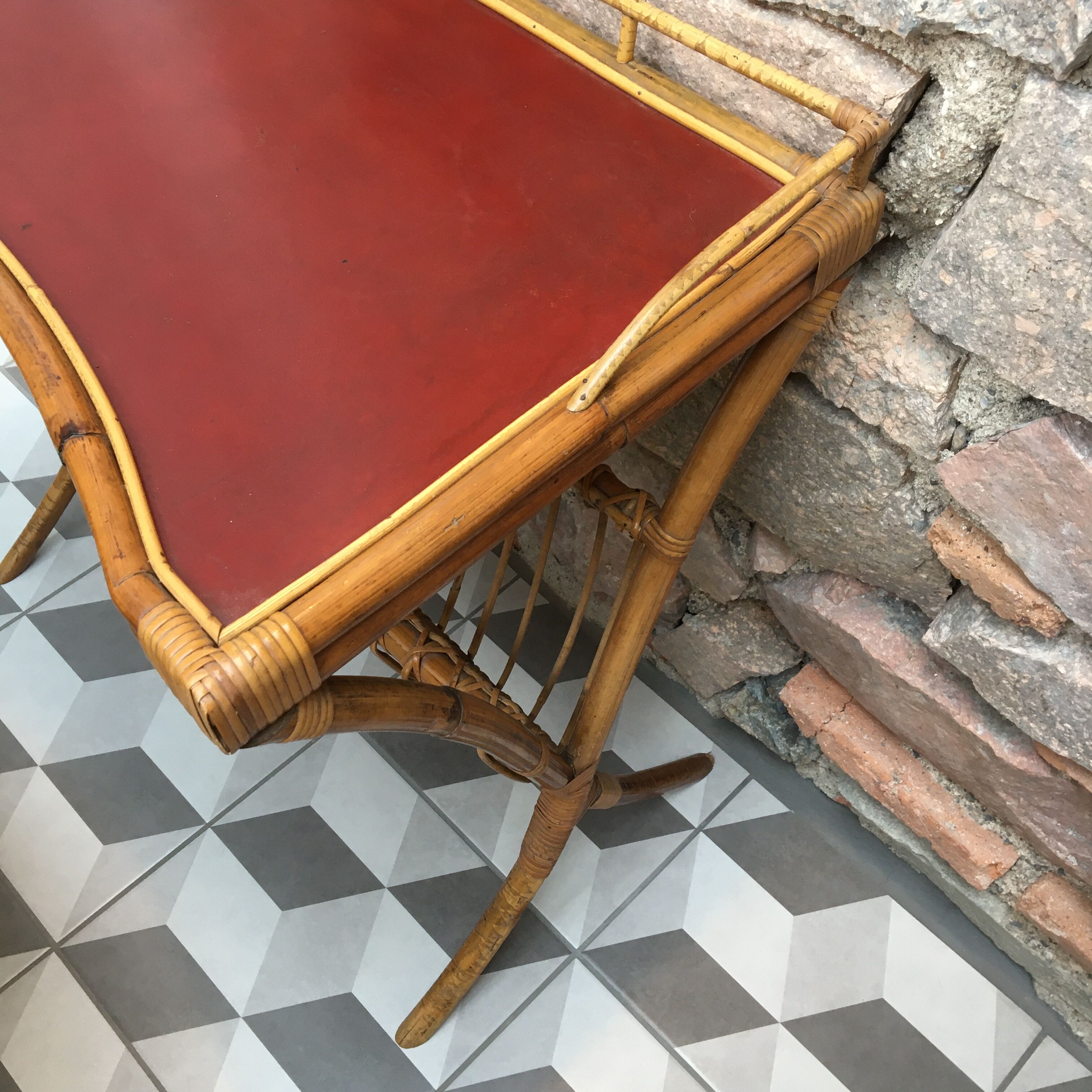 Rattan and leather booster desk