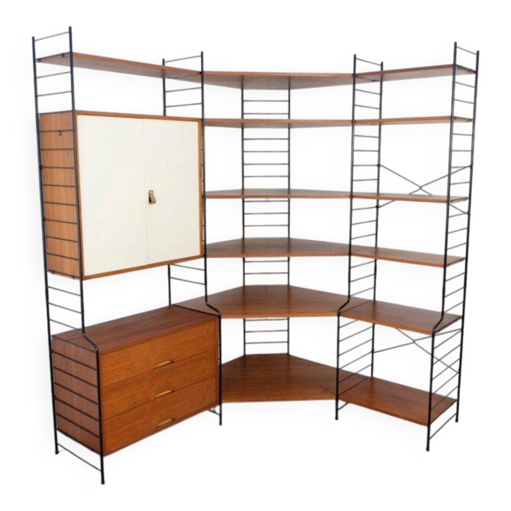 WHB teak shelving system, 1960s–70s retro vintage style.