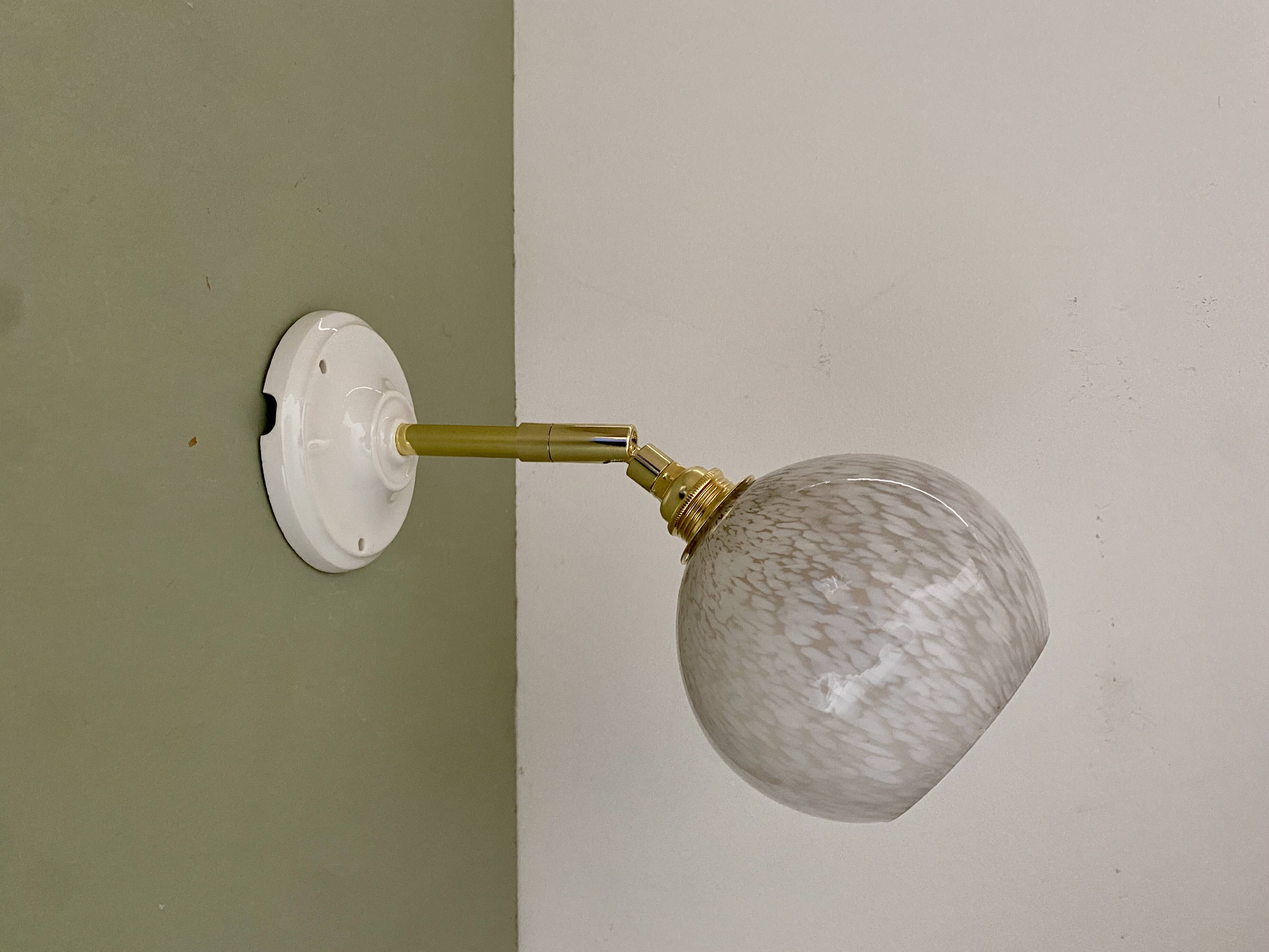 Vintage globe wall lamp in white Clichy glass