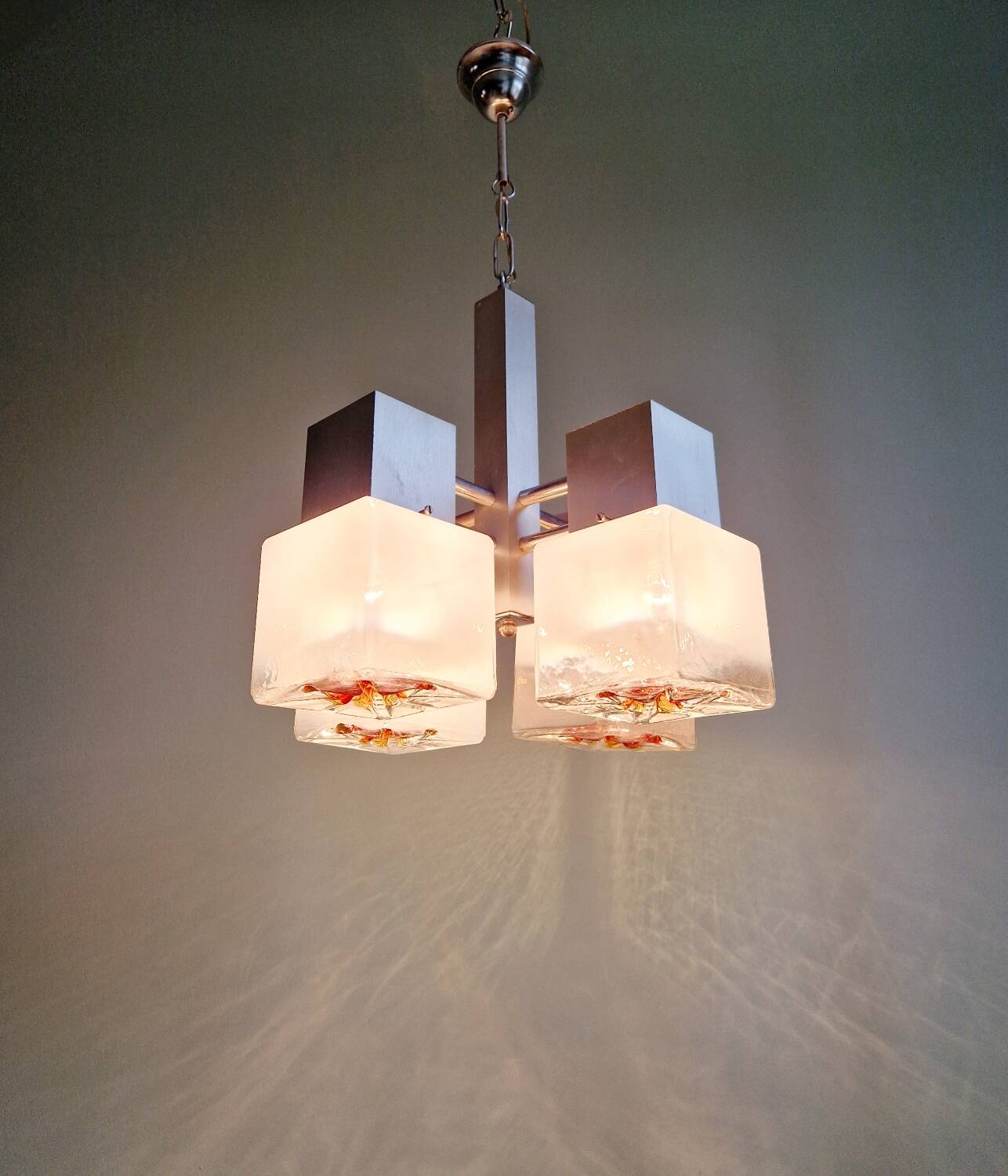 Mazzega cubic chandelier, Space Age style, 70s