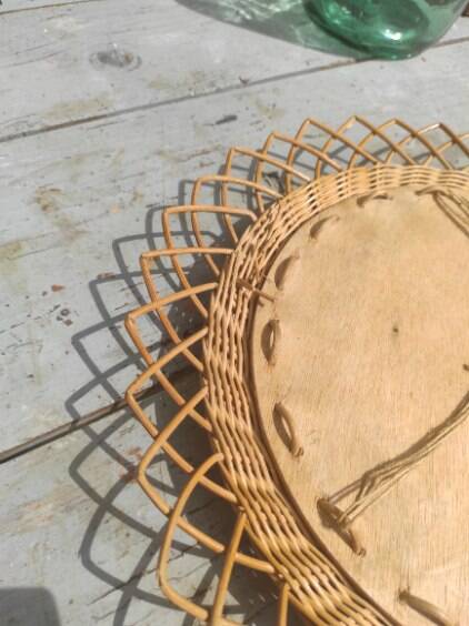 Vintage wicker flower mirror