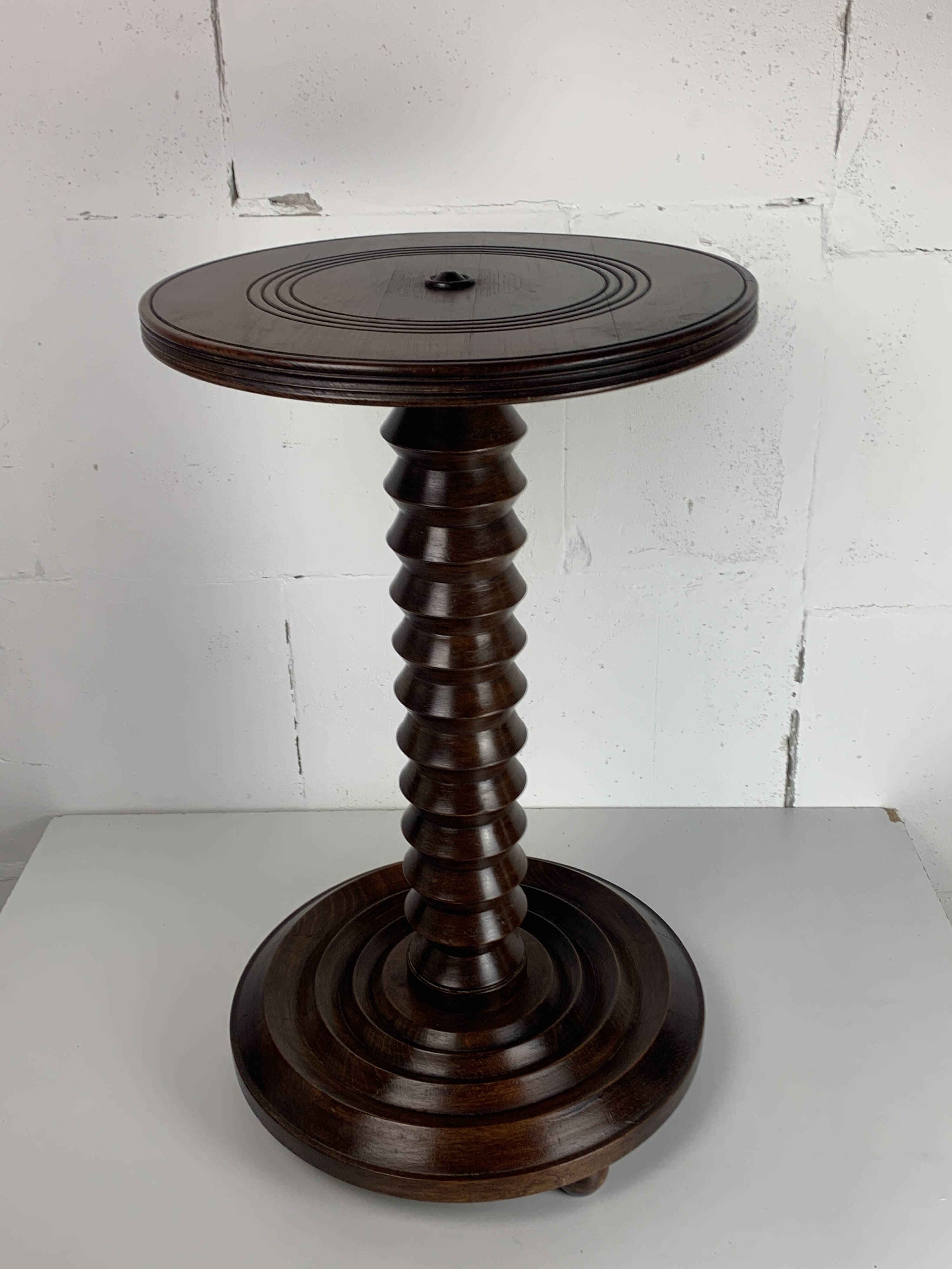 Brutalist French Wood Turned Wine Press Side Table in the style of Charles Dudouyt, France, 1940s