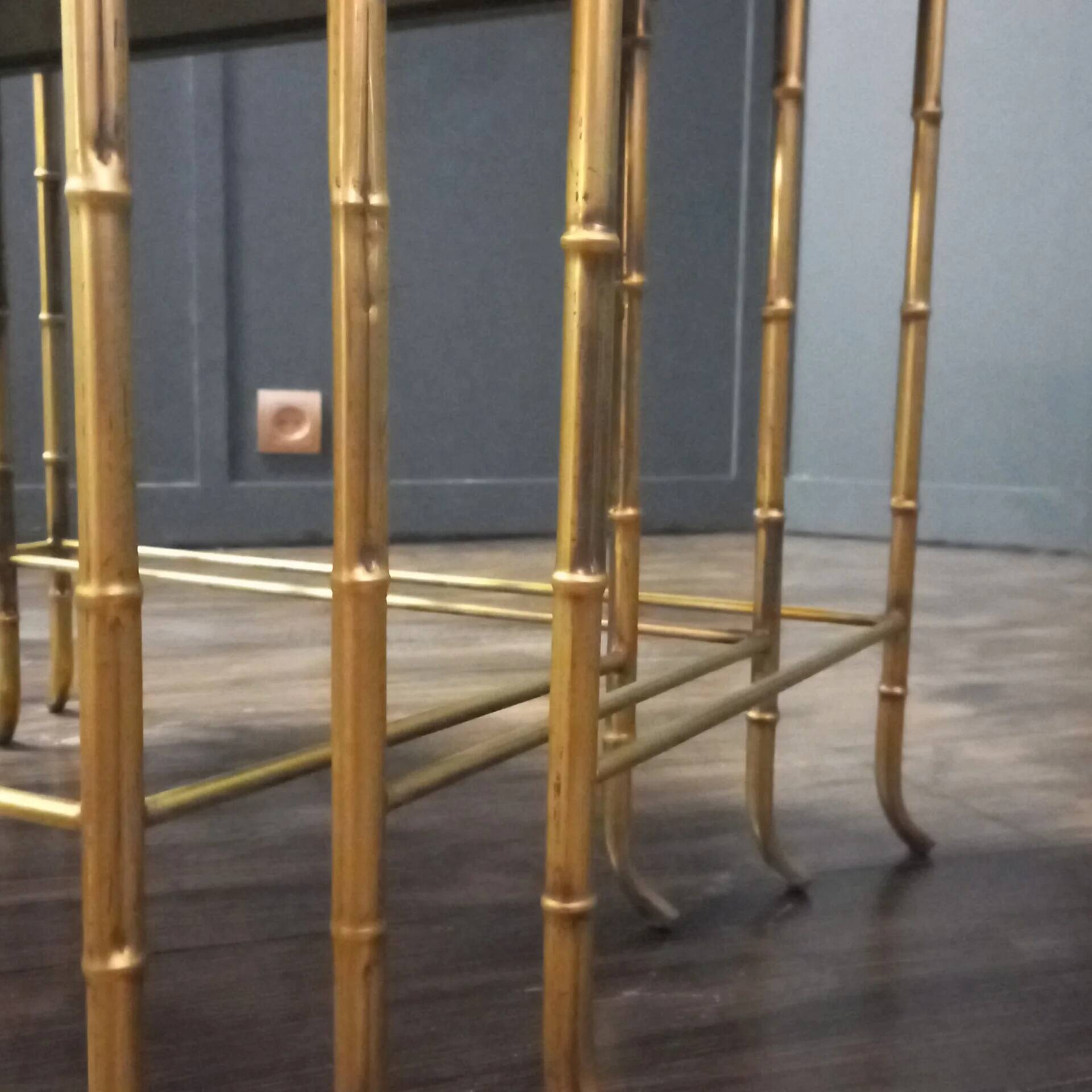 Vintage Maison Baguès faux bamboo nesting tables set