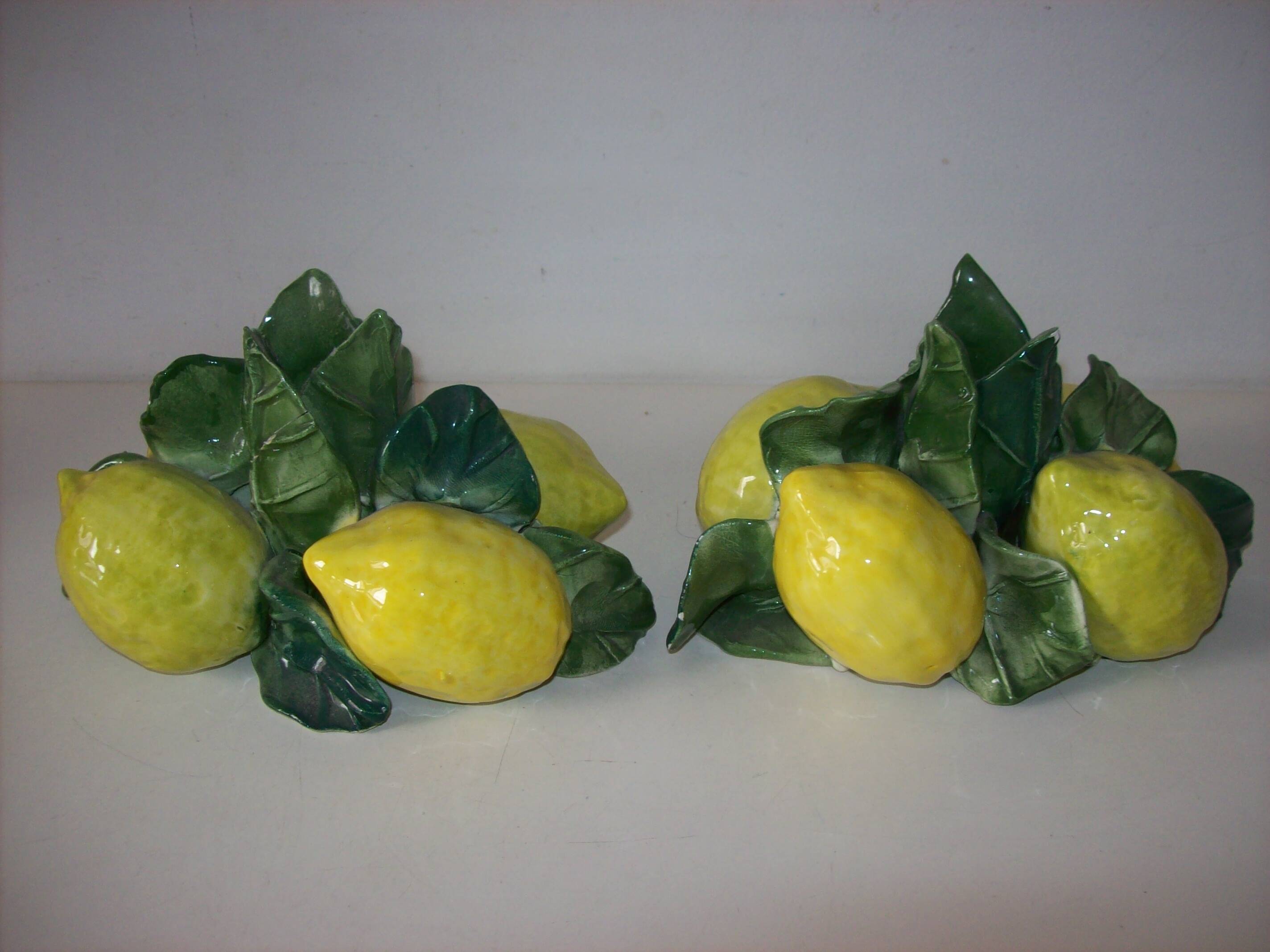 Pair of lemon slip candle holders