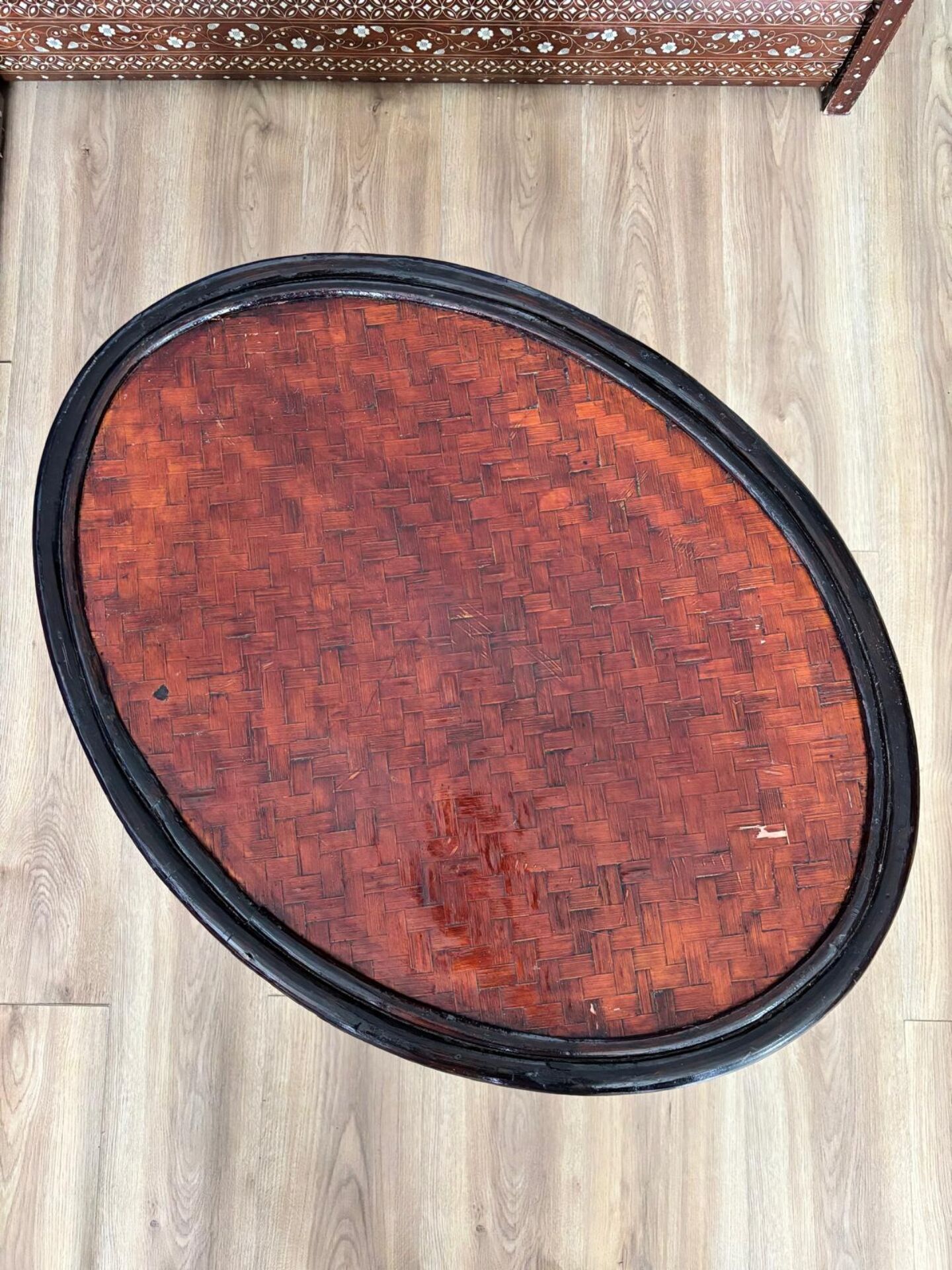 Table basse coloniale rotin et osier