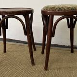 Pair of low stools in curved wood, vintage "Thonet" style