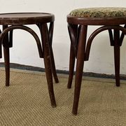 Pair of low stools in curved wood, vintage "Thonet" style