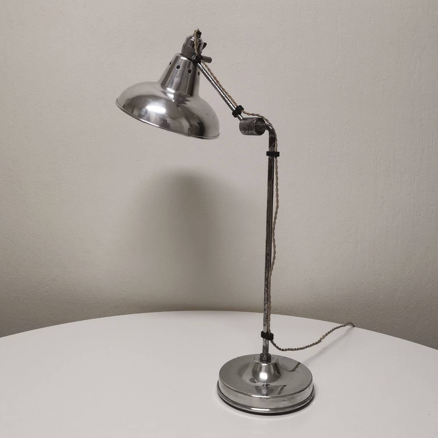 Articulated industrial lamp, nickel-plated, Houillon Nancy,