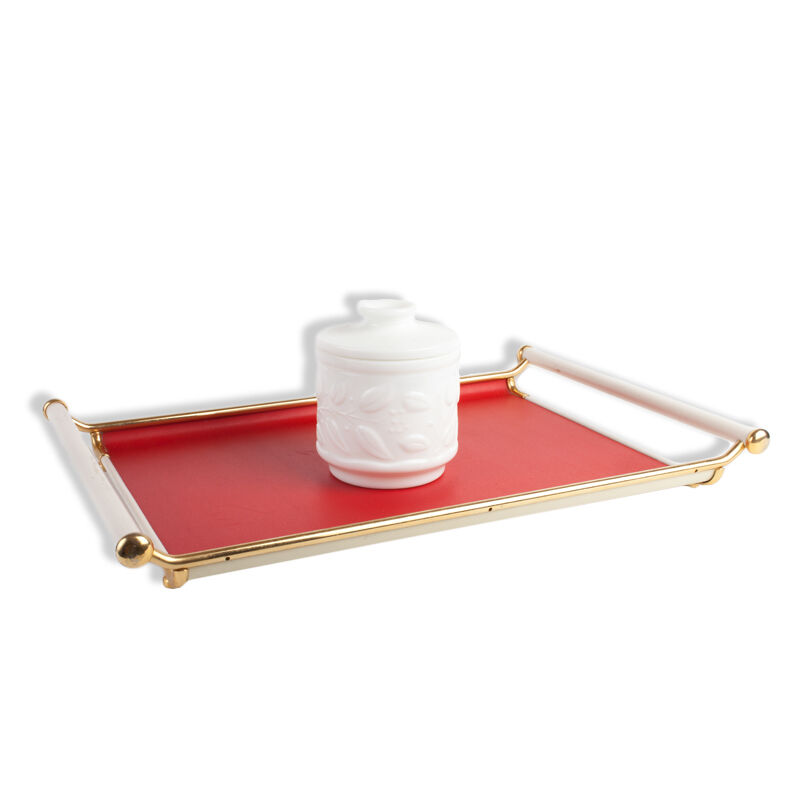 Vintage red gold and white skai serving tray