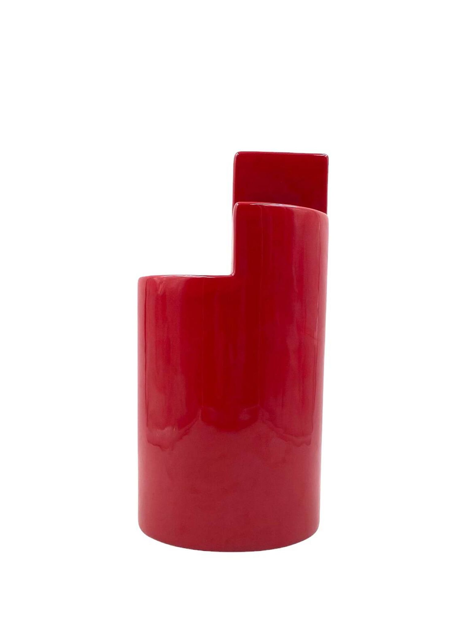Franco Bettonica, red ceramic vase mod. fb1, Gabbianelli Italy ca. 1970