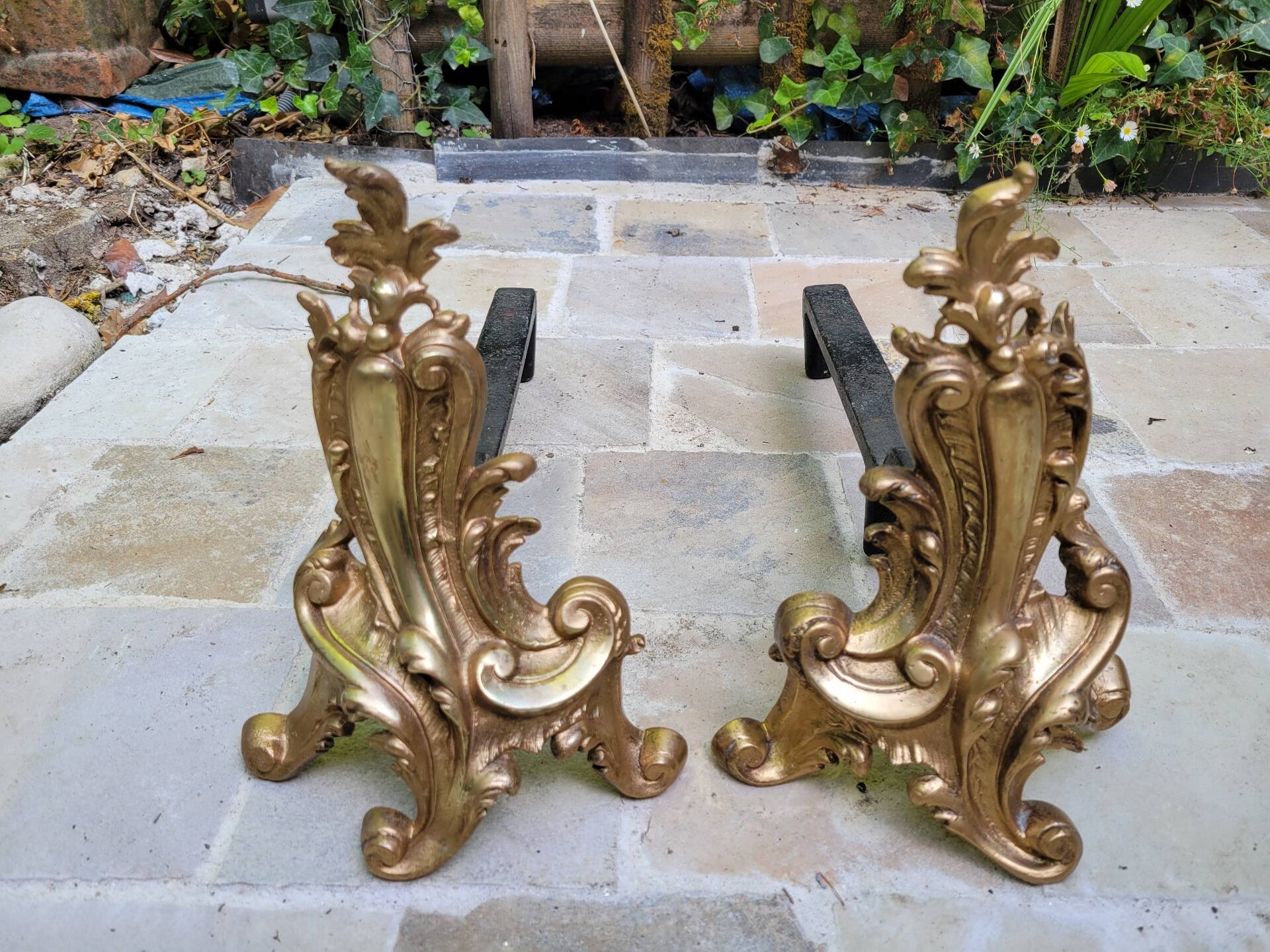 Pair of gilded bronze andirons Louis XV
