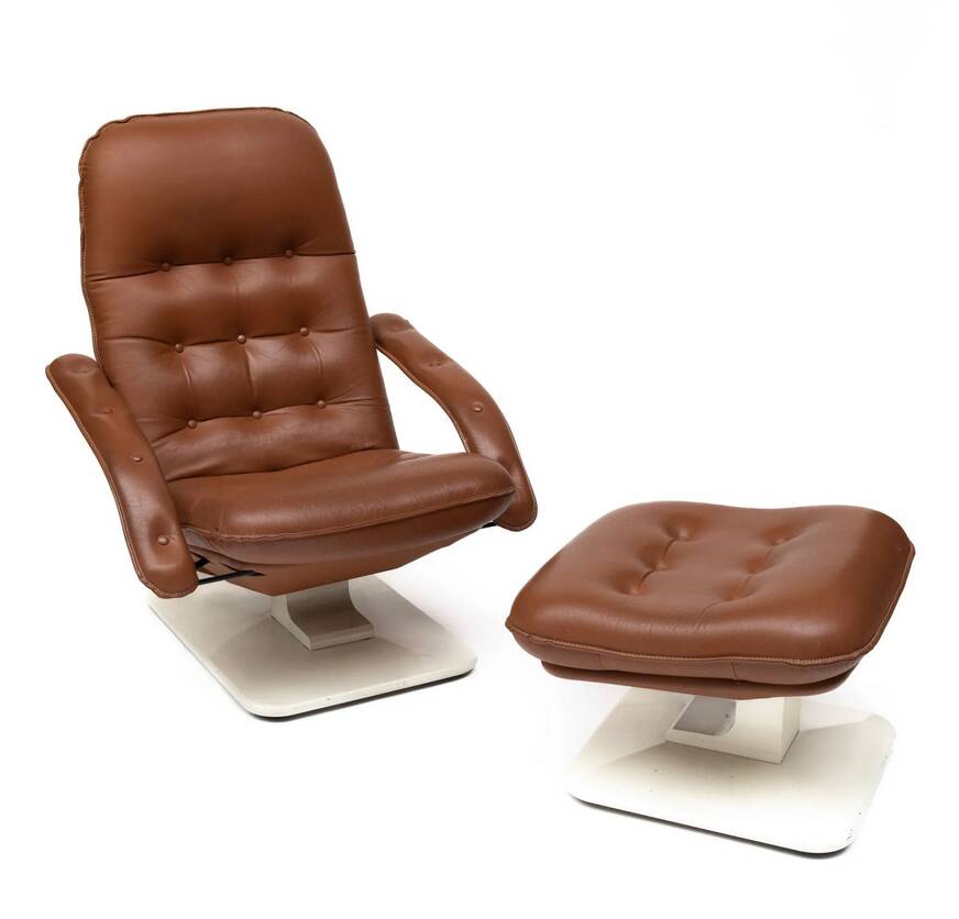 Vintage Lounge Chair & Ottoman "Origlia" – Tawny Leather & Pirelli Straps