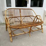 Vintage rattan bench