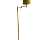Vintage ikea brass swing arm floor lamp with pastel green fabric shade