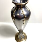 Ancien vase époque art nouveau art déco étain à décor de cuivre jaune 1900