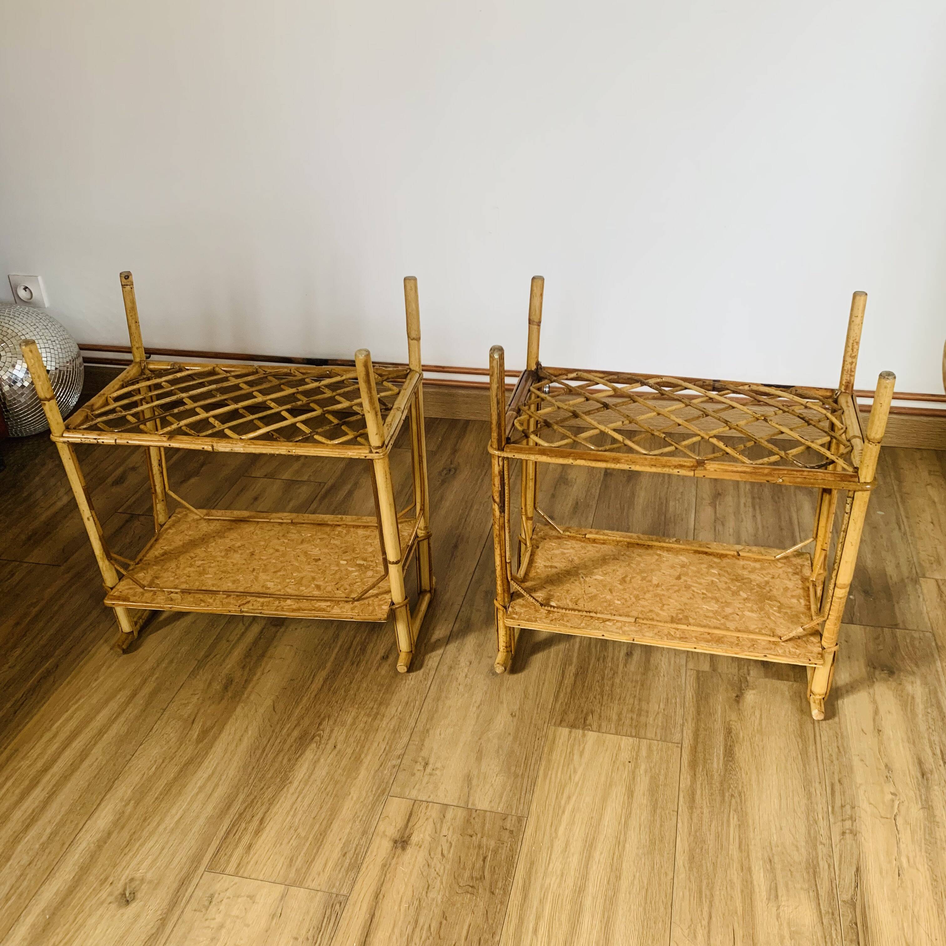 Pair of rattan bedside tables