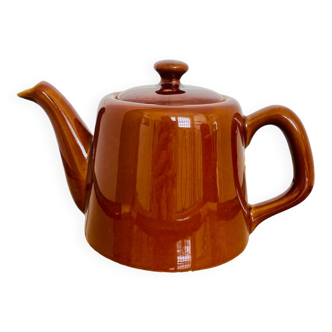 Vintage caramel-colored glazed ceramic teapot