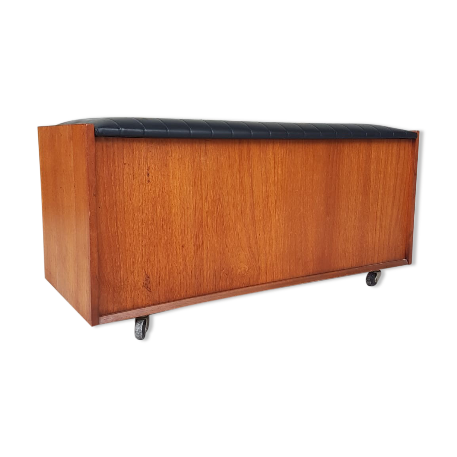 Vtg Mid Century Teak Blanket Ottoman Storage Chest Trunk Window Box Seat Bench