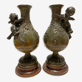 Paire de vases en bronze, Auguste Moreau ( 1834 -1917 )