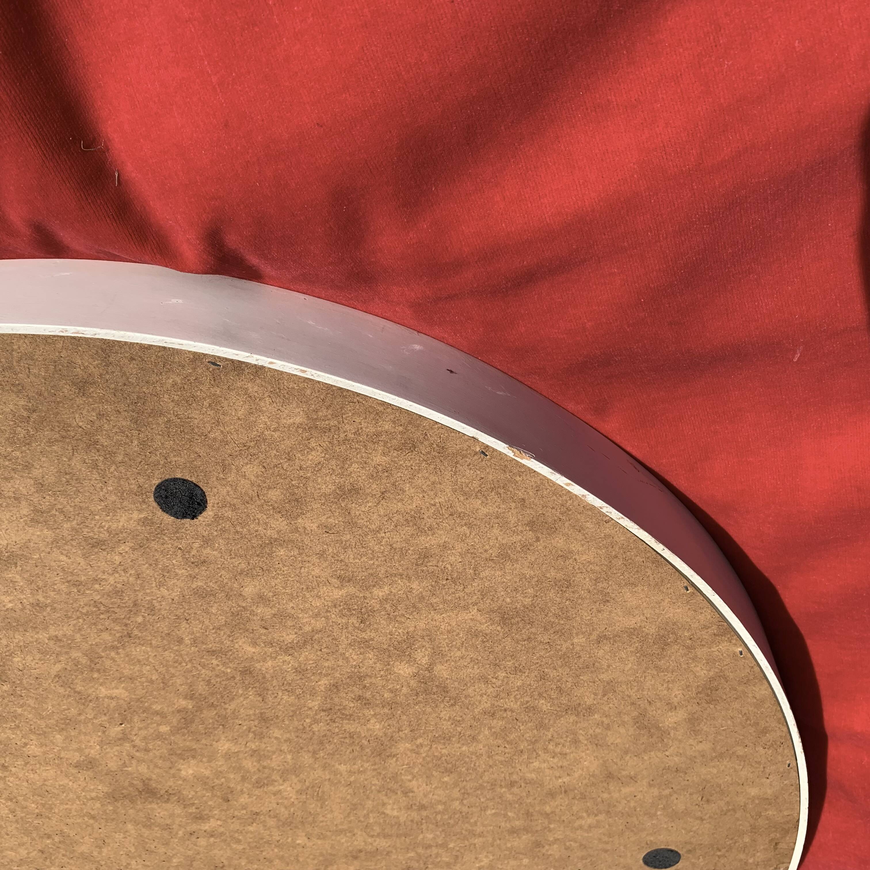 Vintage round mirror in white painted wood in one piece - 68 cm