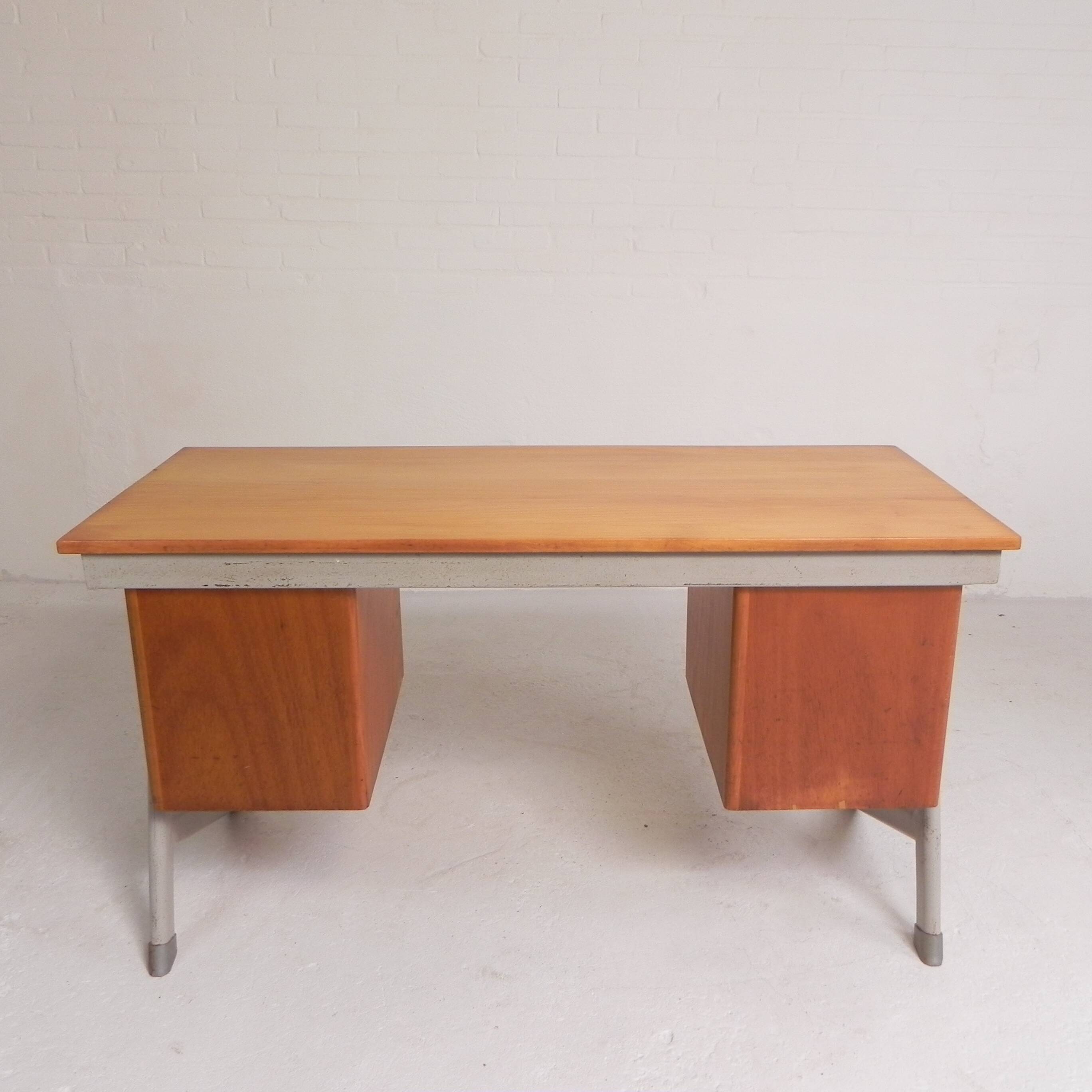 Industrial desk with 2 drawer units, 1960s.