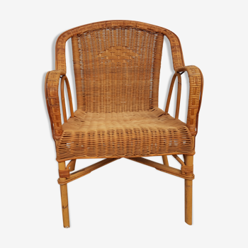 Fauteuil ancien en osier et bambou années 50