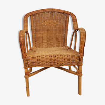 Old armchair in osier and bamboo 50s