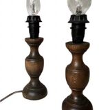 pair of turned wooden bedside lamp bases
