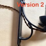 Wrought iron wall light, new fabric cabie, mirror lampshade