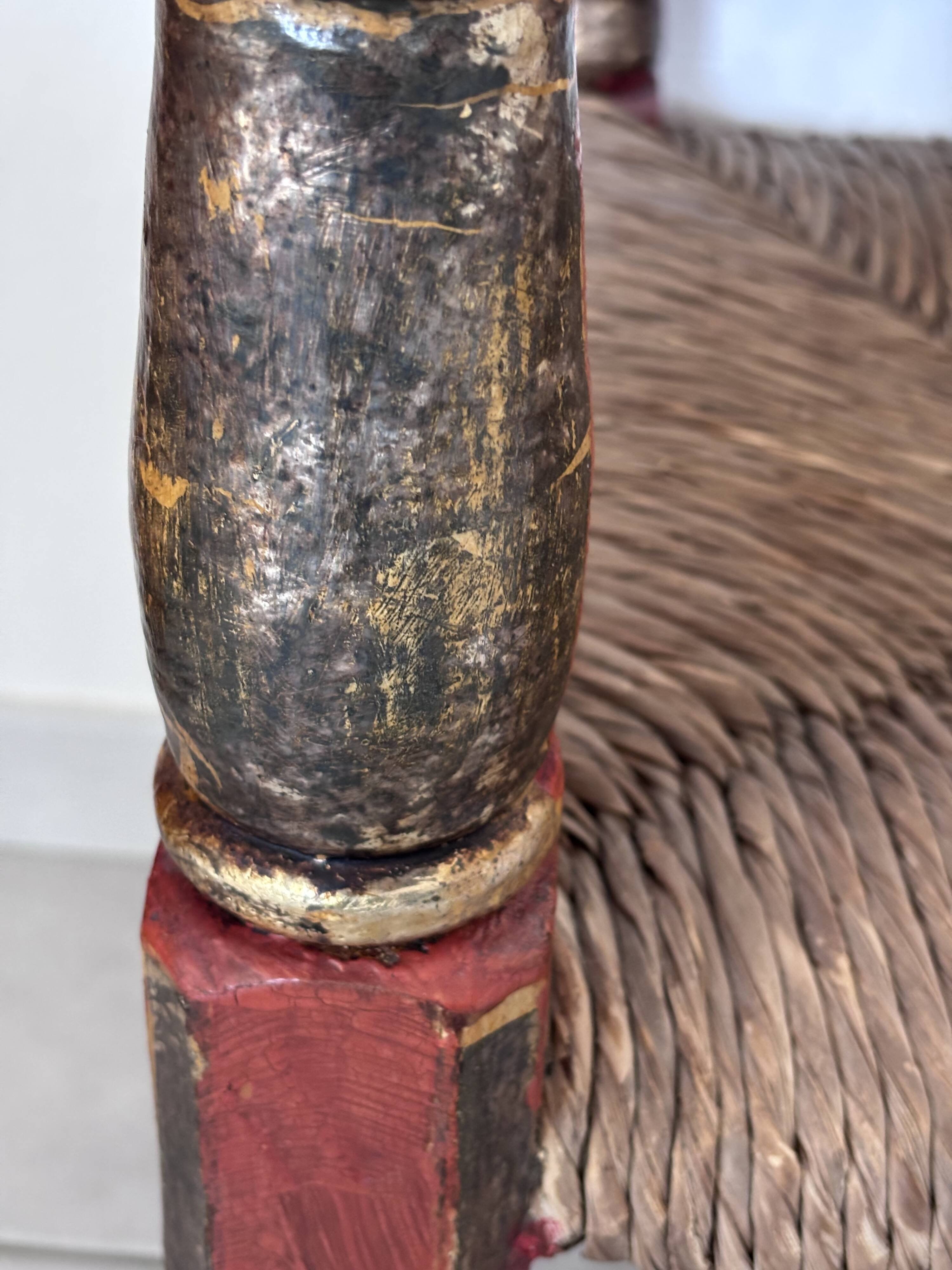 Vintage Spanish low chair in painted wood and straw (Majorca Andalusia)