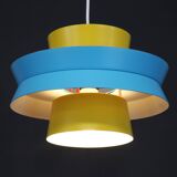 Unique colorful swedish design lamp in yellow and blue color