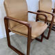 Lot 6 chairs armrests vintage 70s Scandinavian design leather and wood