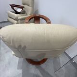 Pair of vintage leather armchairs with ottoman