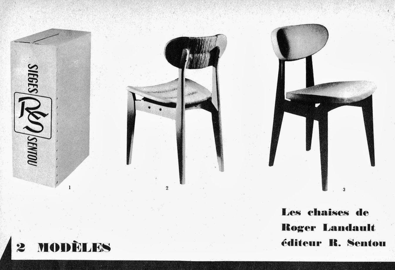 Série de 4 chaises paillées 1950 Roger landault  éditeur robert sentou