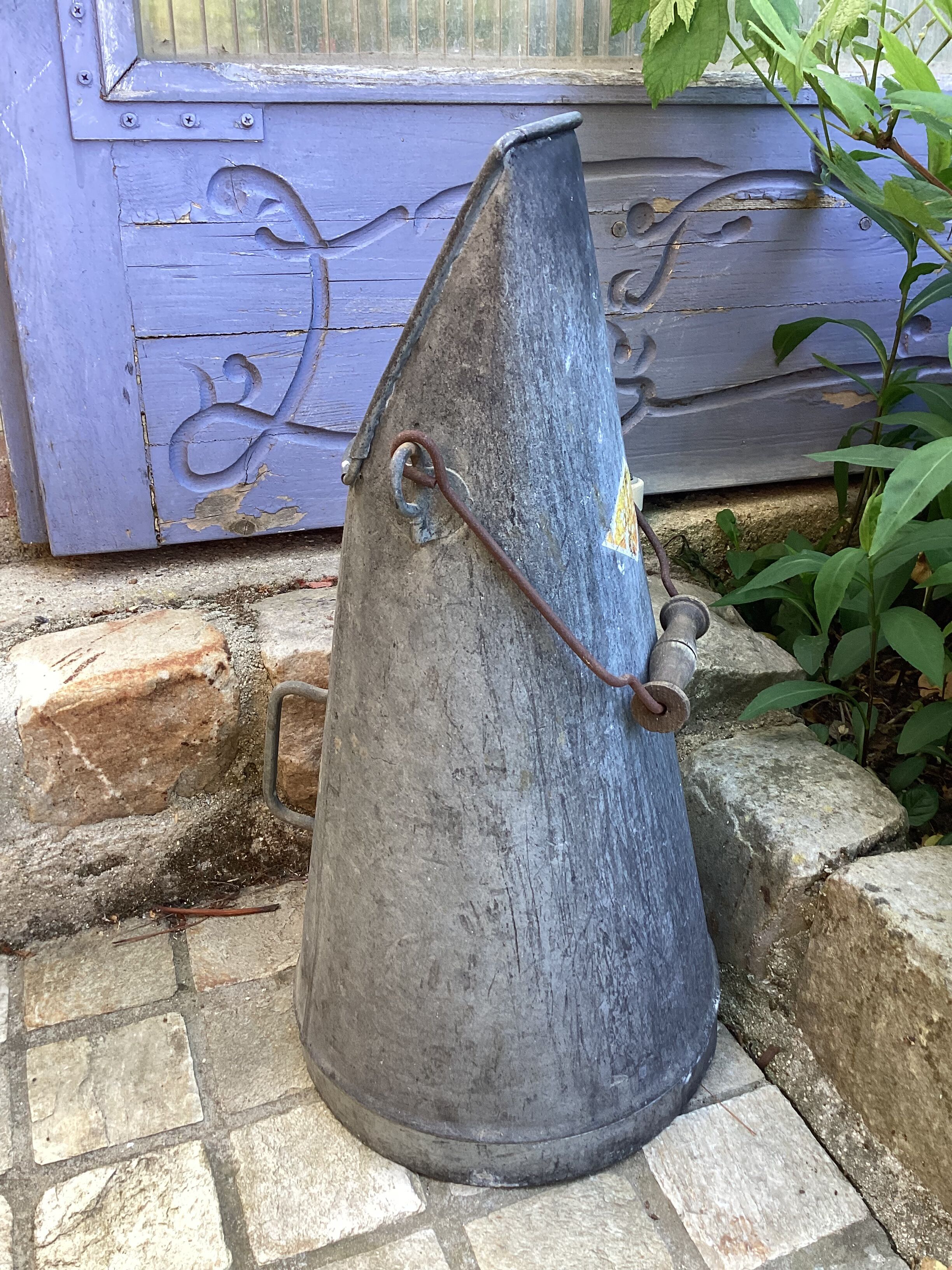 Vintage galvanized zinc coal bucket, conical shape, dimensions: height -50cm - width -25cm